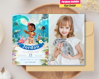 Moana Birthday photo Invitation Digital Hawaiian Moana Photo Birthday Invitation Baby Moana Birthday invite with photo Moana Invitation card
