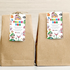 Étiquettes imprimables de remerciement de Mario, étiquettes de cadeau d'anniversaire de Mario et Luigi, étiquettes de thème de jeu, cadeau de retour de Super Mario, étiquettes de remerciement Mario Bros