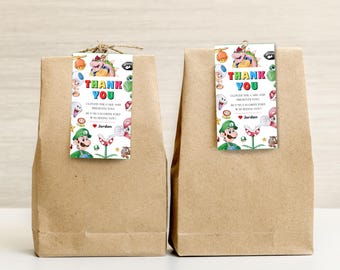 Etiquetas de agradecimiento de Mario para imprimir Etiquetas de recuerdo de fiesta de cumpleaños de Mario y Luigi Etiquetas temáticas de juegos Regalo de devolución de Super Mario Etiquetas de agradecimiento de Mario Bros