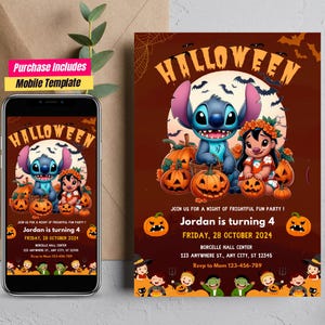 Invitación de Halloween inspirada en Lilo y Stitch Tarjeta de cumpleaños de Halloween de Stitch Invitación de cumpleaños de Halloween de Stitch Fiesta de Halloween de Lilo y Stitch