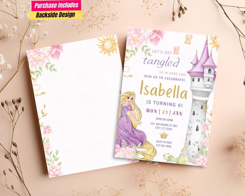 Tangled Template With Photo Rapunzel Birthday Photo Invitation Princess ...