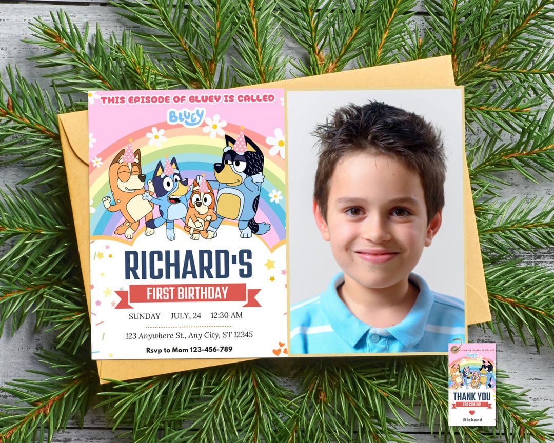 Blue Dog Birthday Invitation With Photo Blue Puppy Party Invite ...