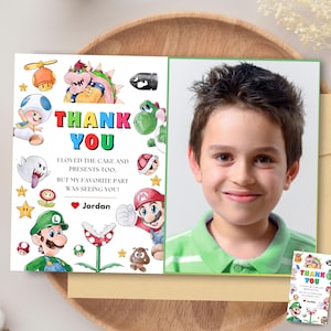 Super Mario Dankeskarte Druckbare Mario Geburtstags-Dankeschön-Notiz Bearbeitbare Mario Bros-Vorlage Videospiel Party Favor Mario & Luigi Geschenk
