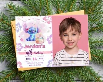 Stitch Invitation with photo Stitch Birthday Invitation Lilo and Stitch invite Digital Lilo & Stitch Inspired Photo Stitch Birthday party