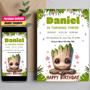 Baby Groot Birthday Invitation Guardians Theme Party Invite Groot Invitation Baby Groot Design Guardians of the Galaxy birthday Groot Invite