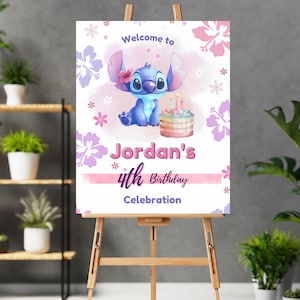 Gepersonaliseerde Stitch Welcome to the World-bord Bewerkbare sjabloon Stitch Welcome-verjaardagsposter Digitale download Stitch Welcome Party-bord