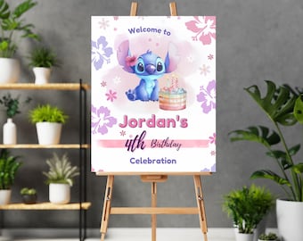 Placa de boas-vindas ao mundo personalizada Stitch Modelo editável Cartaz de aniversário de boas-vindas Stitch Download digital Placa de festa de boas-vindas Stitch