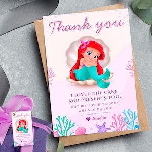 Little Mermaid Thank you card Ariel Birthday Thank you card Princess Ariel Thank you tag Little Mermaid Ariel party favor Mermaid gift label