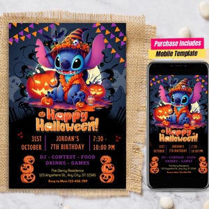 Halloween Lilo & Stitch inspiriert einladen Halloween Stitch Geburtstagskarte Stitch Halloween-Geburtstagseinladung Lilo und Stitch-Halloween-Party