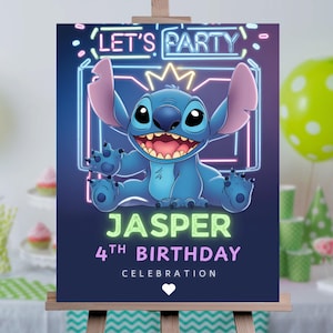 Stitch Welcome to the World-bord Bewerkbare sjabloon Stitch Welcome-verjaardagsposter Lilo & Stitch Digitaal welkomstbord Stitch Welcome Party