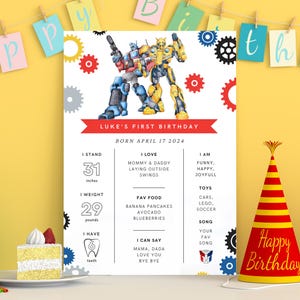Placa Transformers Milestone Optimus Prime Milestone placa Transformers Birthday Milestone abelha cartão Milestone de aniversário robô Milestone