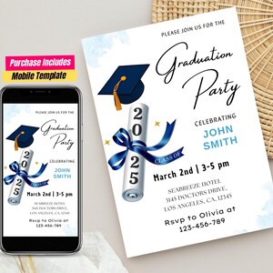 Graduation invitation template Editable Electronic graduation invite Grad announcement College graduation Clear Graduation Grand party card