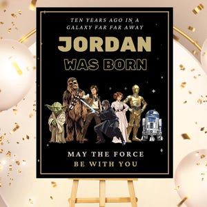 Letrero de bienvenida de Star Wars editable para fiesta de cumpleaños, invitaciones de cumpleaños, plantilla de letrero de cumpleaños de tablero de bienvenida de Star Wars, invitación de bienvenida de Star Wars