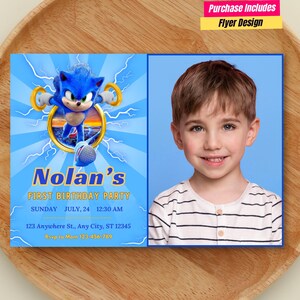 Faire-part d'anniversaire Sonic Impressionnant photo ! Sonic The Hedgehog Party Invitation Sonic the Hedgehog avec photo Invitation anniversaire Sonic hérisson