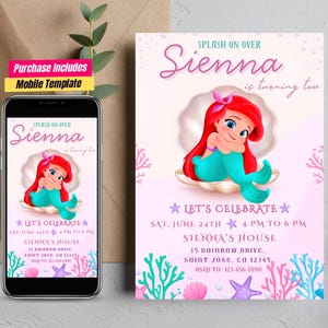 Modèle d'invitation d'anniversaire petite sirène modifiable Invitation d'anniversaire Ariel Invitation princesse Ariel Invitation Ariel petite sirène