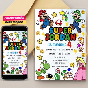 Faire-part d'anniversaire Super Mario Bros Carte d'invitation Super Mario Mario Super Birthday boy Super Mario Birthday Party Anniversaire sur le thème de Mario