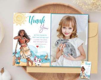 Baby Moana Danke Fotokarte moana Party Favor Baby Mädchen Moana Foto Danke-Karte Moana Geburtstagsgeschenk Goodie Bag Moana Thema Geburtstagstag