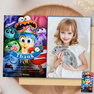 Bewerkbare Inside Out-bedankkaart met foto Inside Out 2 bedankje Verjaardagskaart Inside Out Feestartikelen Inside Out 2 dankbaarheidsfotokaart