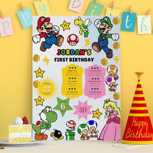 Super Mario Bros Meilenstein-Zeichen Super Mario Meilenstein-Zeichen Mario Geburtstags-Meilenstein Super Mario Party-Meilenstein Mario Thema Jungen-Geburtstag
