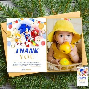 Photo de remerciement Sonic The Hedgehog Image de remerciement Sonic inspirée de Sonic Carte photo de remerciement Sonic photo mémorable Cadeau de fête Sonic pour les invités