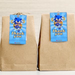Etiquetas de agradecimiento con temática de Sonic Etiquetas de agradecimiento inspiradas en Sonic Etiquetas de agradecimiento de erizo azul Etiquetas de agradecimiento para obsequios de fiesta de Sonic Etiquetas de Sonic