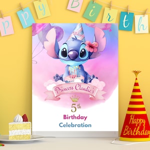 Lilo & Stitch welkom in het wereldbord Bewerkbare sjabloon Stitch welkom verjaardag Banner Digitale download Stitch welkomstfeest Stitch banner