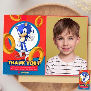 Photo de remerciement Sonic The Hedgehog Image de remerciement Sonic carte photo de remerciement inspirée de Sonic Photo mémorable cadeau de fête Sonic pour carte d'invité