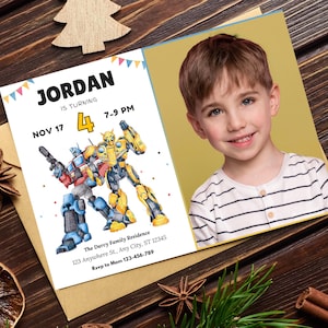 Optimus Prime Transformers foto cartão de aniversário Convites impressos Transformers com fotos Transformer Birthday Picture Card cartão bumblebee
