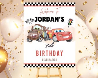 Letrero de bienvenida para fiesta de cumpleaños de Cars Letrero de bienvenida para cumpleaños de Cars Lightning McQueen Invitación para fiesta de cumpleaños de Cars Felpudo de Cars