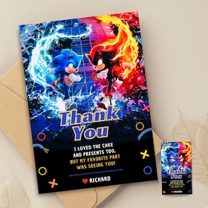 Carte de remerciement Super Sonic à téléchargement immédiat Carte de remerciement Sonic le hérisson Invitation Sonic Cartes-cadeaux Sonic Carte de remerciement Sonic Gamer