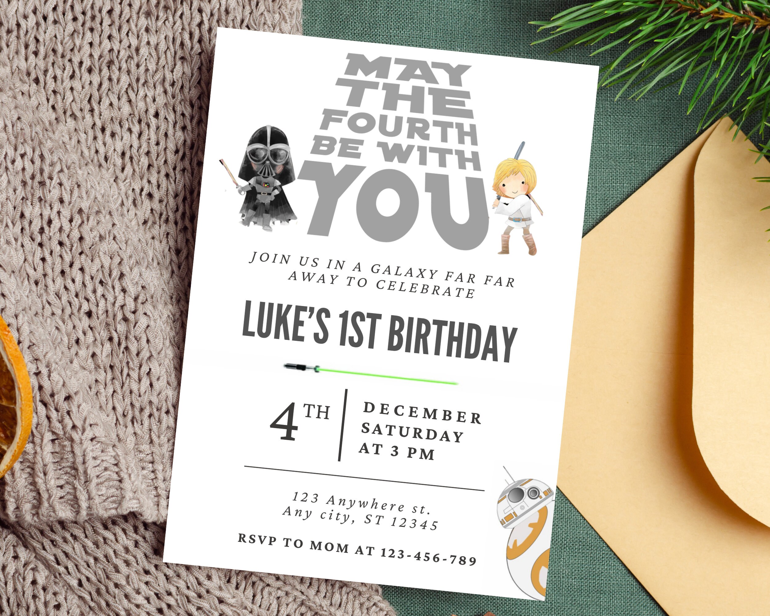 Custom Star Wars Birthday Invitation May the Fourth Be With You ...