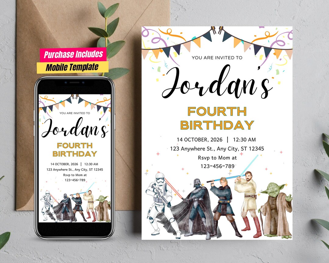 Printable Star Wars Party Invitation Jedi Vs Sith Theme Mobile Invite ...