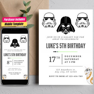 Star Wars-Geburtstags-Einladung Kundengerechte galaktische Party einladen, personalisierte Star Wars-Party-Einladung, Jedi-Feier-Karte Space Opera