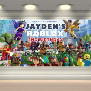 Roblox-banner Roblox kinderverjaardag gepersonaliseerde banner gepersonaliseerde afdrukbare achtergrond wanddecor Afdrukbaar digitaal bestand Roblox achtergrond
