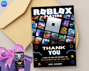 Editable Roblox thank you party card Roblox thank you party stickers Instant Download Roblox thank you template Roblox players party favor