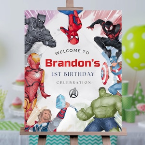 Superhero Welcome Board Spidey And His Amazing Friends welcome sign Avengers Birthday Party Superhero birthday Sign Superheroes Welcome Sign