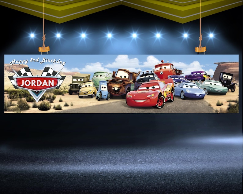 Cars Birthday Party Welcome banner Cars Lightning McQueen Birthday banner Race Car Banner Car welcome banner Cars 2x6 feet banner Racing image 4