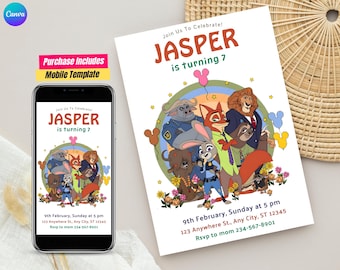 Editable Zootopia Invitation Birthday Party Zootopia Birthday Invitation Zootopia Editable Invitation Zootopia Digital Invitation Party card