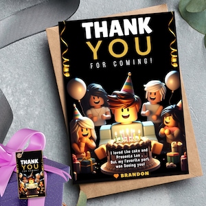 Tarjetas de agradecimiento temáticas de Roblox Tarjetas de agradecimiento para jugadores de Roblox Notas de agradecimiento inspiradas en Roblox Regalos de gratitud para juegos de Roblox Roblox digital