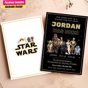 Invitation d'anniversaire Star Wars modifiable, invitation à une fête d'anniversaire de Star Wars, invitation d'anniversaire de Star Wars dans une galaxie très lointaine, invitation de Star Wars