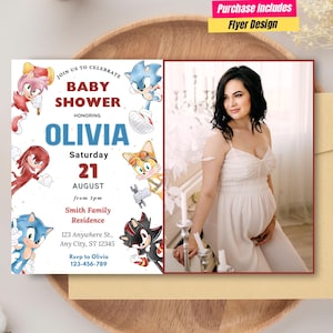 Faire-part baby shower Sonic avec photo Fête Sonic l'hérisson Carte baby shower Sonic neutre thème Sonic Fête photo baby shower