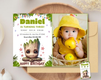 Baby groot Photo Invitation Guardian Inspired Kids Birthday Invite Guardian Theme Photo Invite for Kids Party Groot Invitation with Photo