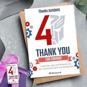 Transformers-bedankkaarten Autobot-bedankbriefjes voor kinderfeestartikelen Transformers-bedankkaarten - waarderingskaarten robotthema