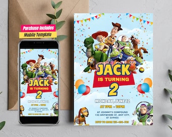 Toy Story Invite with Mobile Template Two Infinity and Beyond Birthday Invite Toy Story 5 Birthday Invitation Template Woody & Buzz Birthday