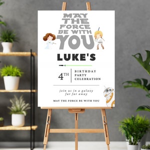 Star Wars Que la fuerza te acompañe Letrero de bienvenida de Star Wars Fiesta de cumpleaños Invitaciones de cumpleaños Tablero de bienvenida de Star Wars Plantilla de letrero de cumpleaños