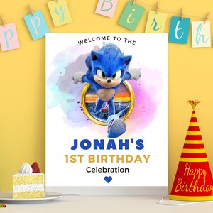 Cartão de aniversário de boas-vindas do Sonic Download instantâneo Sonic the Hedgehog, modelo de anúncio de nascimento de boas-vindas ao mundo, jogador de tabuleiro de boas-vindas do Sonic