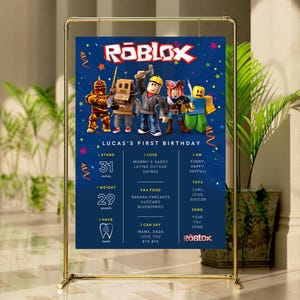 Hito de fiesta de cumpleaños de Roblox, letrero de hito de cumpleaños infantil de Roblox, tablero de hitos de Roblox personalizado, logro de Roblox, decoración de pared de Roblox