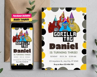 Virtual Gorilla Tag Party Invitations Gorilla Tag Birthday Party Invitation, Gorilla Tag Birthday Invitation,VR gorilla tag video game party