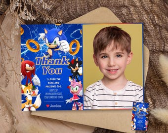 Super Sonic thank you photo card Sonic the HEDGEHOG Photo thank you card Sonic gift card with photo sonic gamer thank you Sonic return gifts