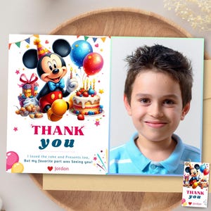 Mickey photo thank you card Instant Download Mickey Mouse thank you cards photo printable invitation Cake Mickey picture thanks gift cards
